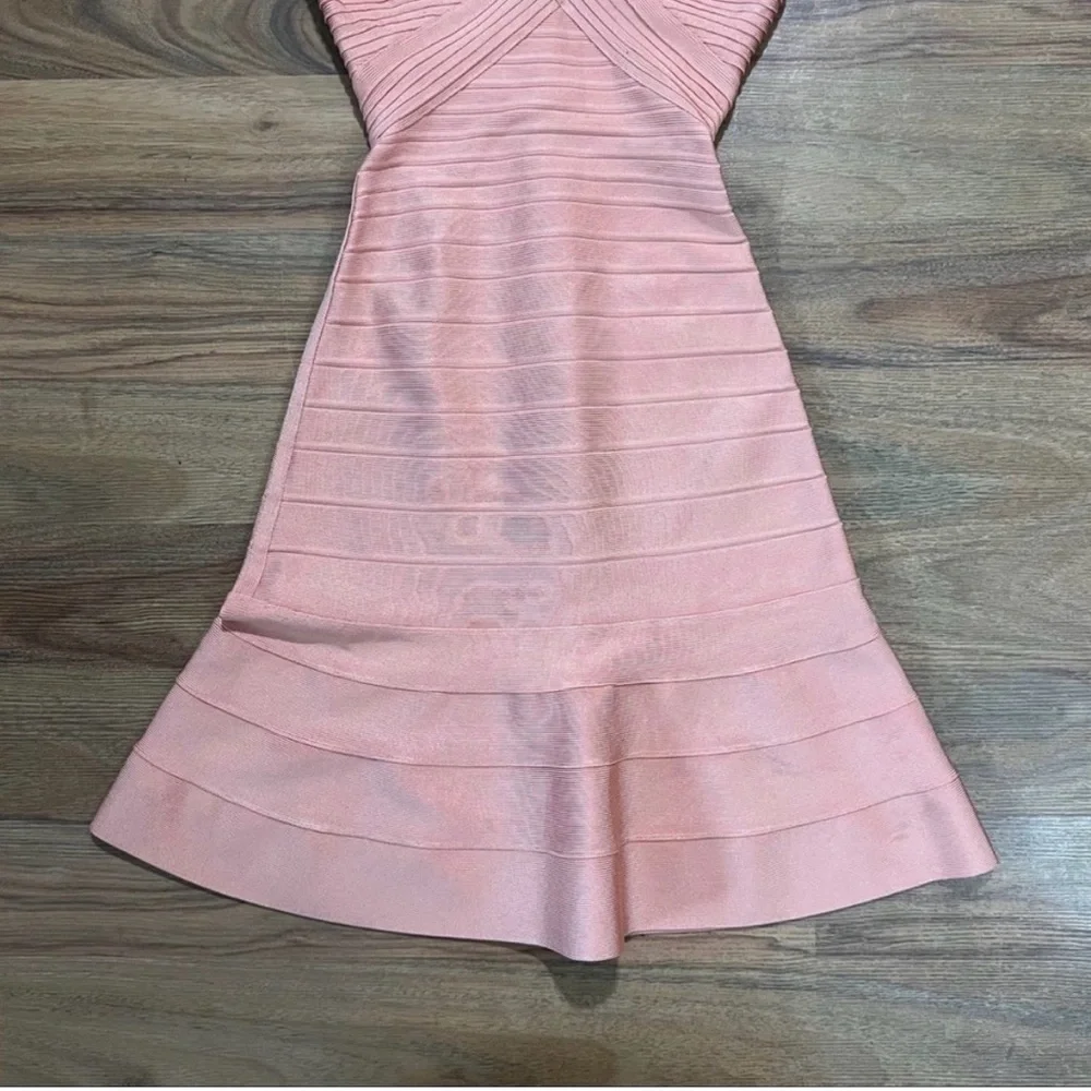 Herve Leger by Max Aria Alissa Bandage Dress Peach Coral Strappy Dress - Picture 3 of 7